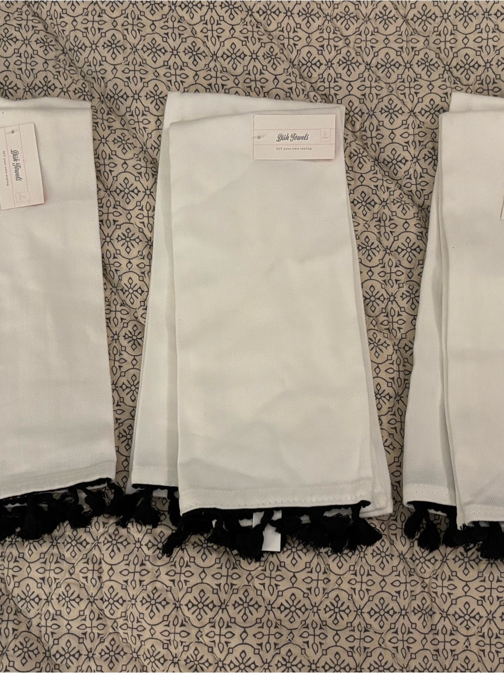 Three sets of 2 dish towels. Minimalist black and white.